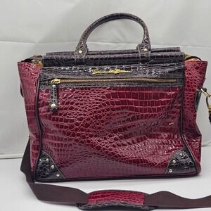 Samantha Brown Croco-Embossed Dowel Travel Bag Tote Work Weekender Red Brown